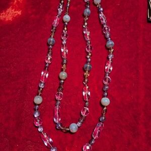 Necklace beaded glass necklace  purple and pink long 45”